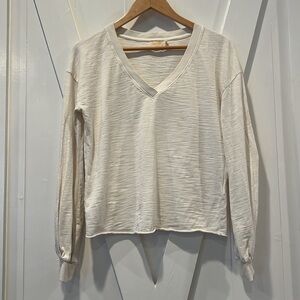 Nation LTD White Slub Cotton V-Neck Long Sleeve Shirt Size XS Extra Small